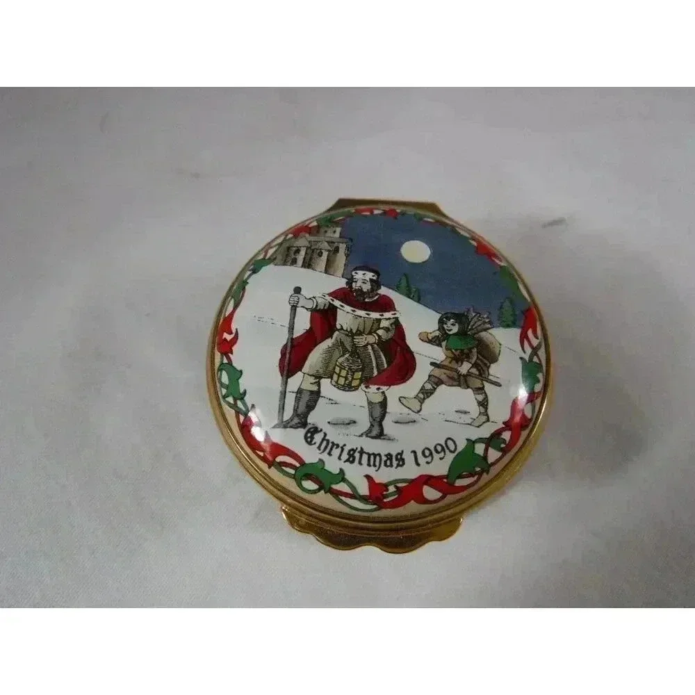 Enamel Box, Halcyon Days, Christmas 1990, ‎ Snuff Box, Pill Box, Jewelry Trinket